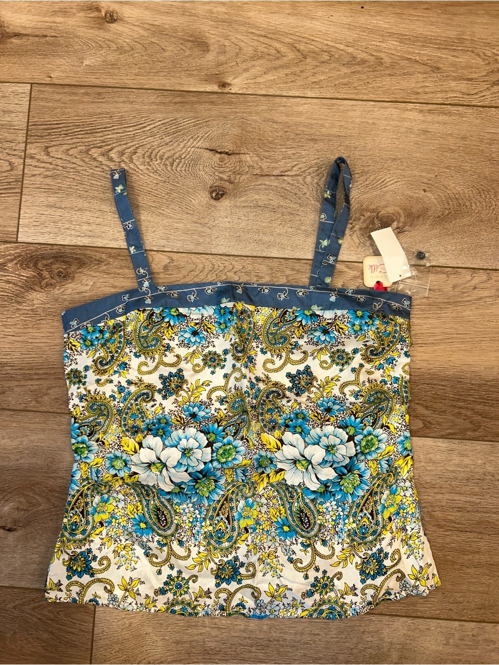 Old Navy Blue & Yellow Paisley Floral Spaghetti Strap Camisole 100% silk large